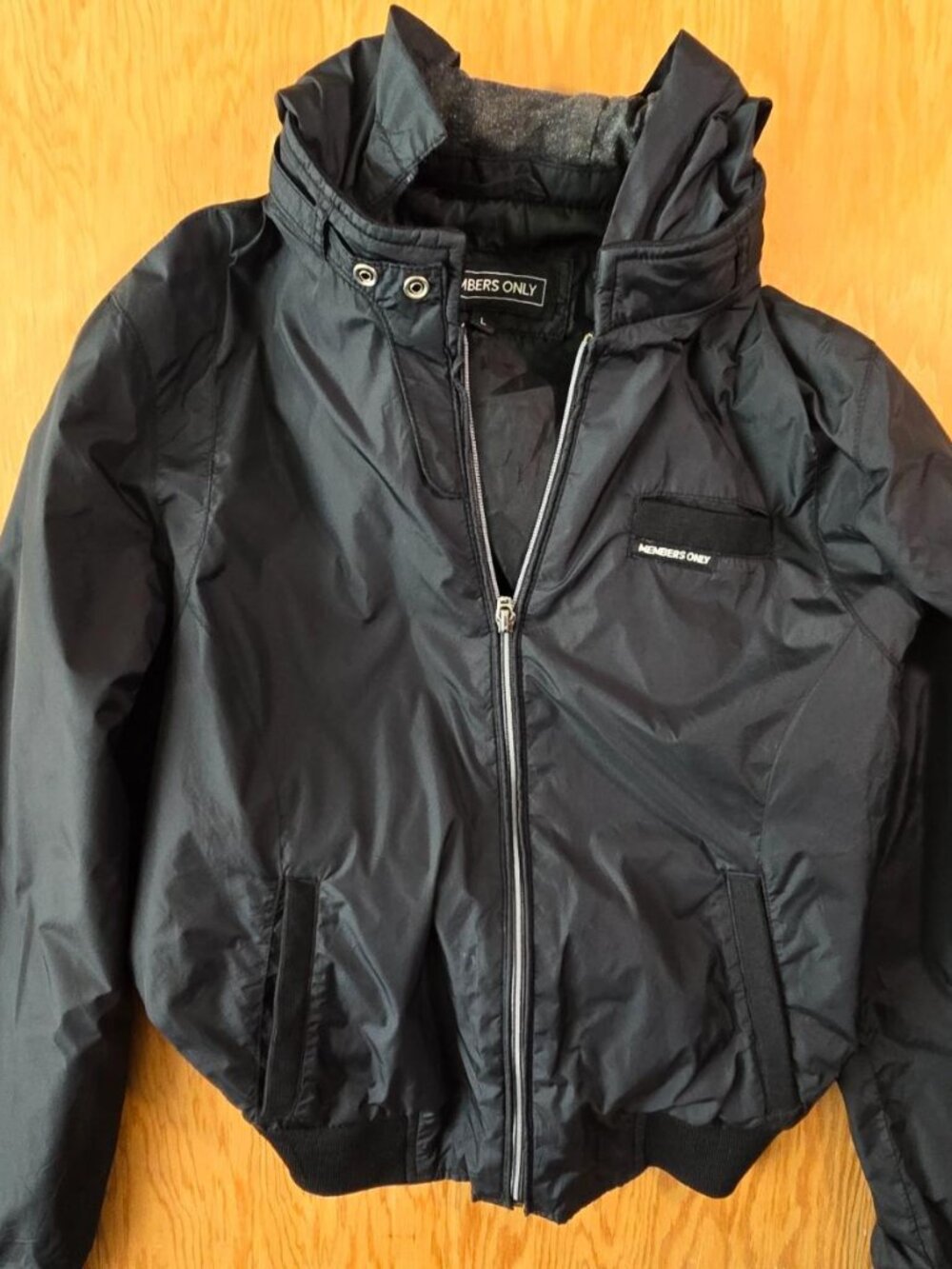 Members Only Black Hooded Windbreaker Bomber Jacket Youth Size L Retro Gorpcore